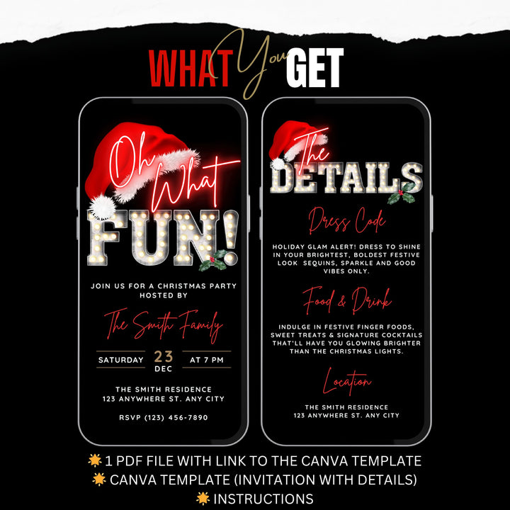 Oh What Fun Christmas Party Invite with Details - Digital Animated Invitation Template