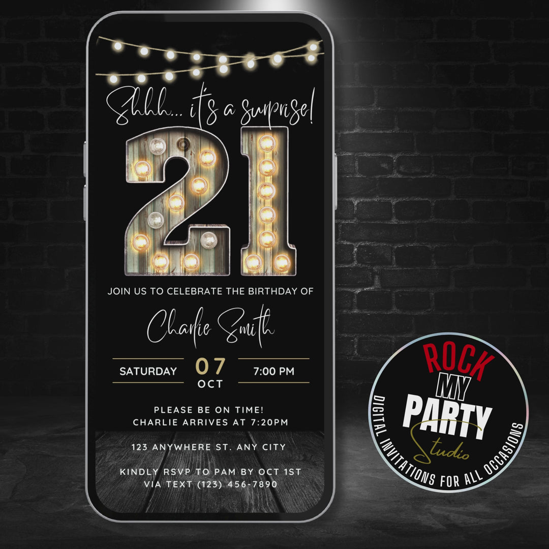 Surprise 21st Birthday Invitation – Digital Editable Canva Template