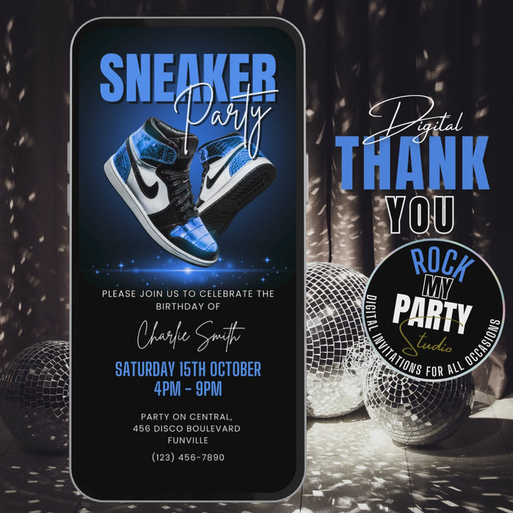 Blue Sneaker Party Birthday Invitation Digital Sneaker Ball Invite Canva Template