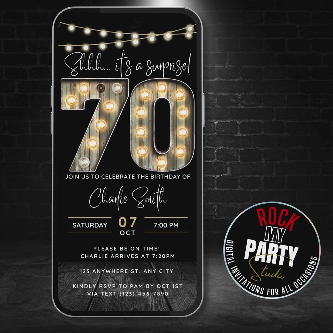 Surprise 70th Birthday Invitation – Digital Editable Canva Template