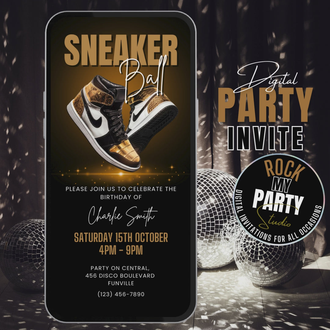 Gold Sneaker Ball Invitation Digital Sneaker Party Invite Canva Template