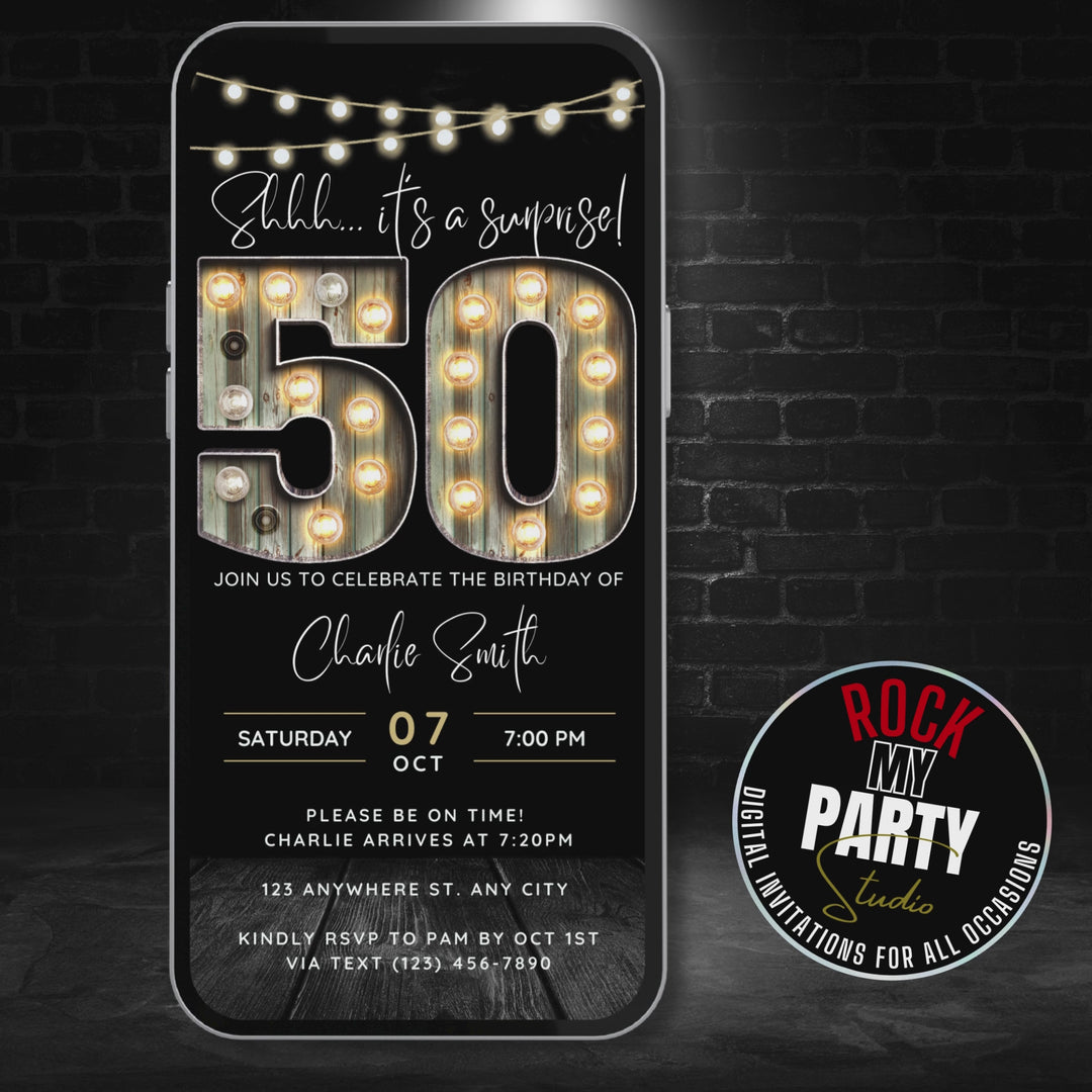 Surprise 50th Birthday Invitation – Digital Editable Canva Template