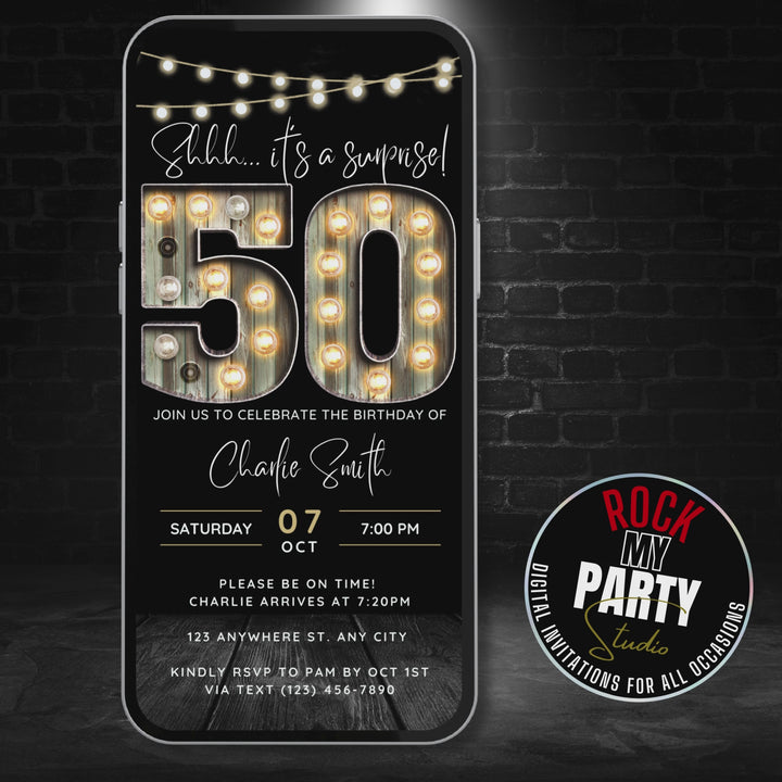 Surprise 50th Birthday Invitation – Digital Editable Canva Template
