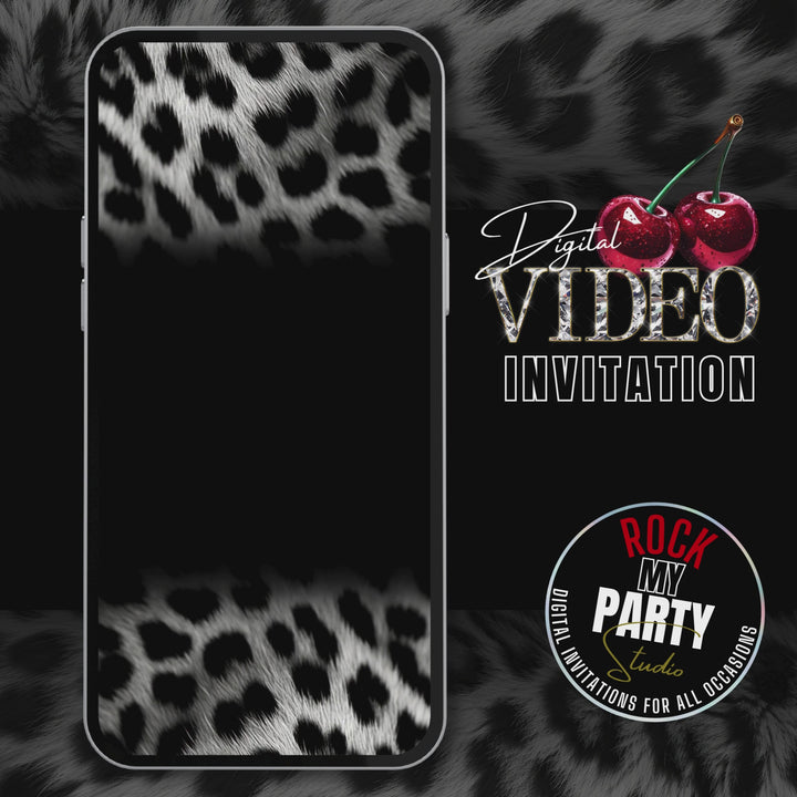 Cherry, Cheetah & Leopard Print 21st Birthday Invitation | Red Glam Digital Birthday Invite | Editable Canva Template