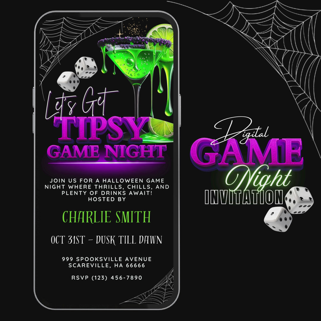 Lets Get Tipsy Halloween Game Night Invitation with Vibes – Digital Halloween Party Invitation Template