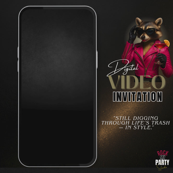 Feral & Forty Digital Invitation | Funny 40th Birthday Invite | Glam Raccoon Theme | Editable Canva Template