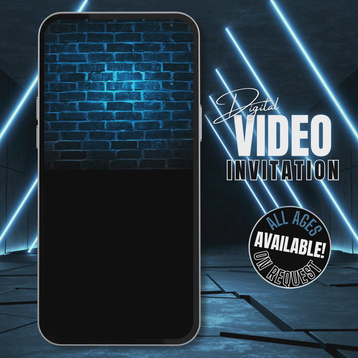Neon Blue 14th Birthday Invitation | Digital Video Invite for Boys | Editable Canva Template