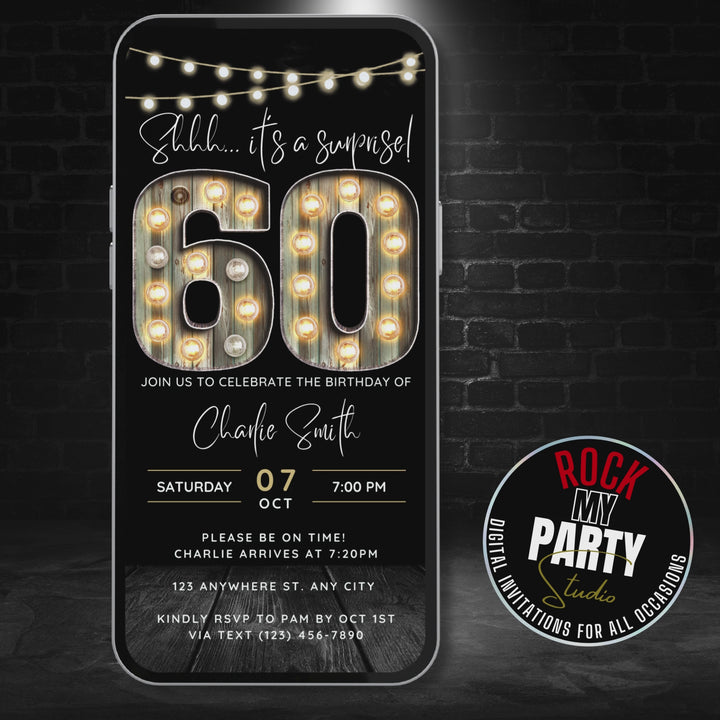 Surprise 60th Birthday Invitation – Digital Editable Canva Template