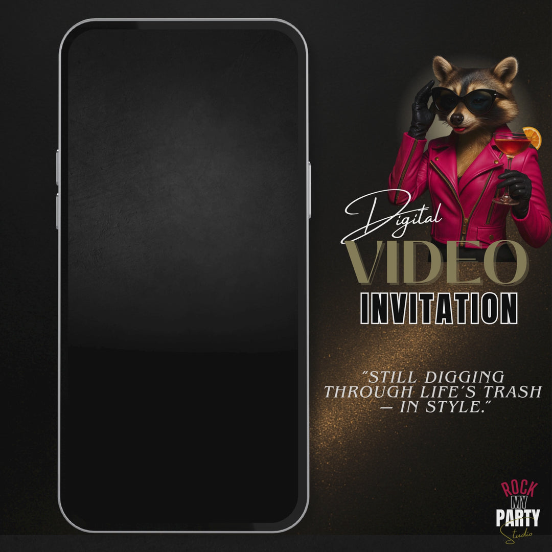 Feral & Forty Invitation with Details | Funny 40th Birthday Invite | Glam Raccoon Theme | Editable Canva Template