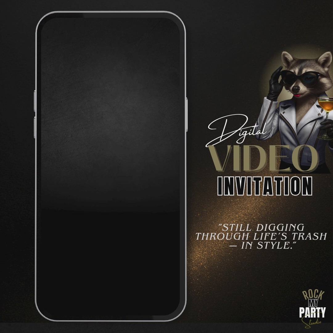 Feral & Thirty Digital Invitation | Funny 30th Birthday Invite | Glam Raccoon Theme | Editable Canva Template