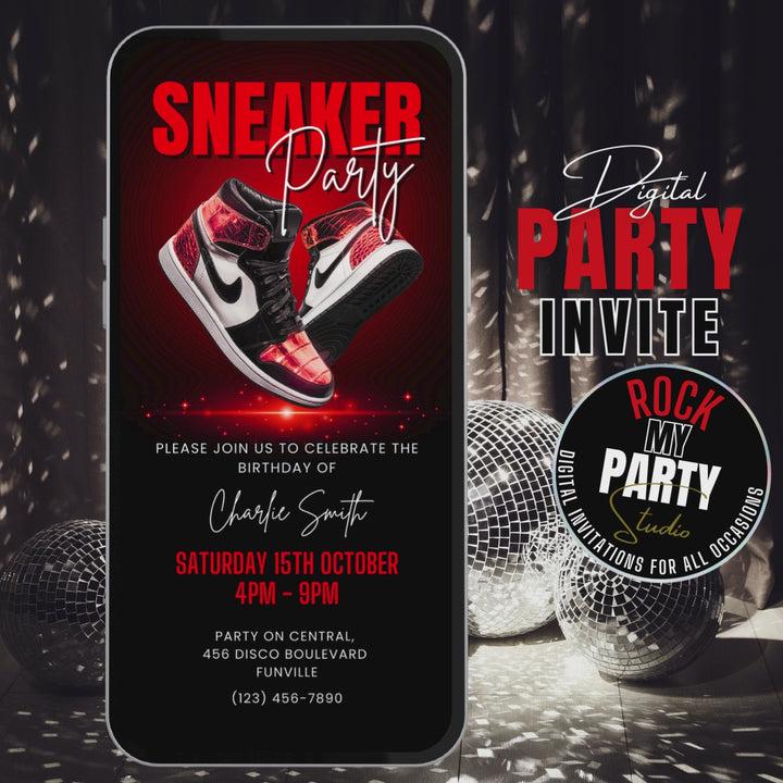 Red Sneaker Party Invite Digital Sneaker Ball Invitation Flyer Canva Template