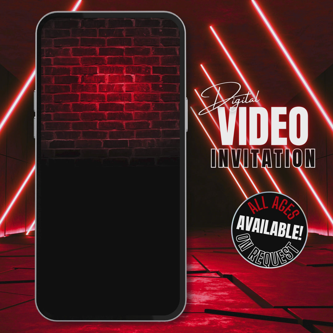 Animated Neon Red 11th Birthday Invitation with Details – Editable Canva Template