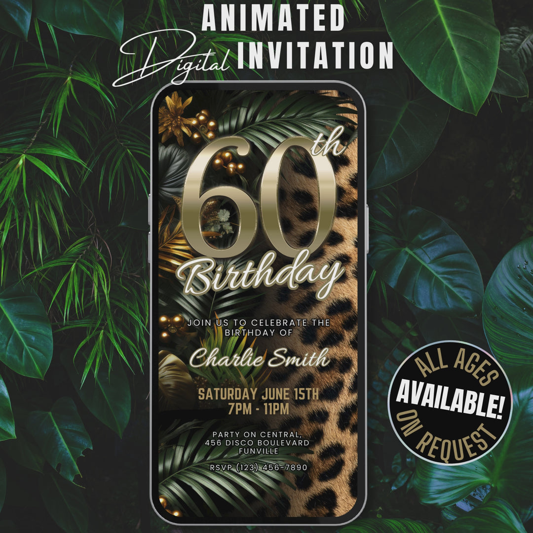 Safari Leopard Print 60th Birthday Invitation – Digital Party Template