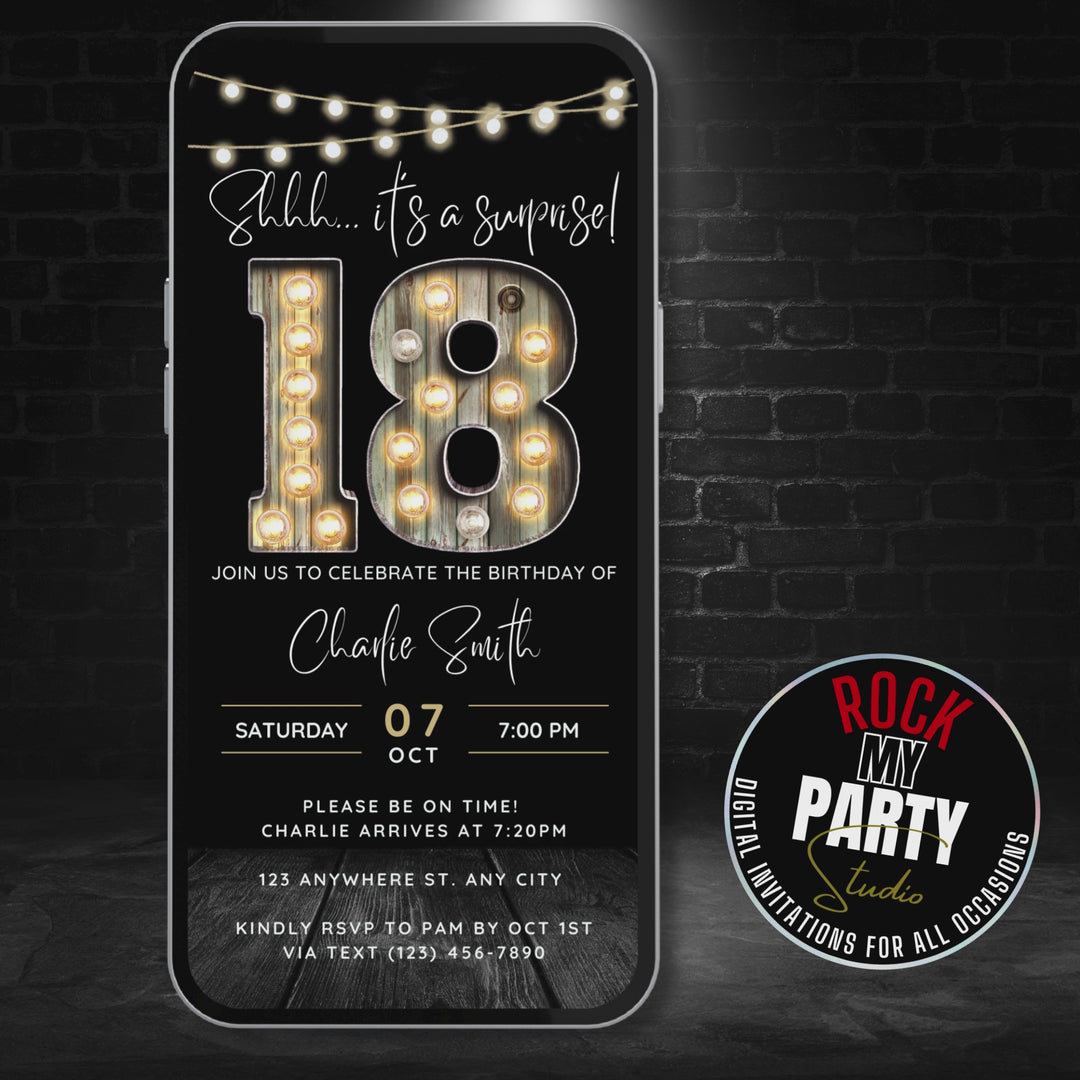 Surprise 18th Birthday Invitation – Digital Editable Canva Template