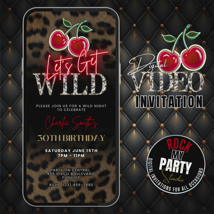 Let’s Get Wild Invitation – Leopard Print and Cherry Party Invite – Self Editable Digital Template