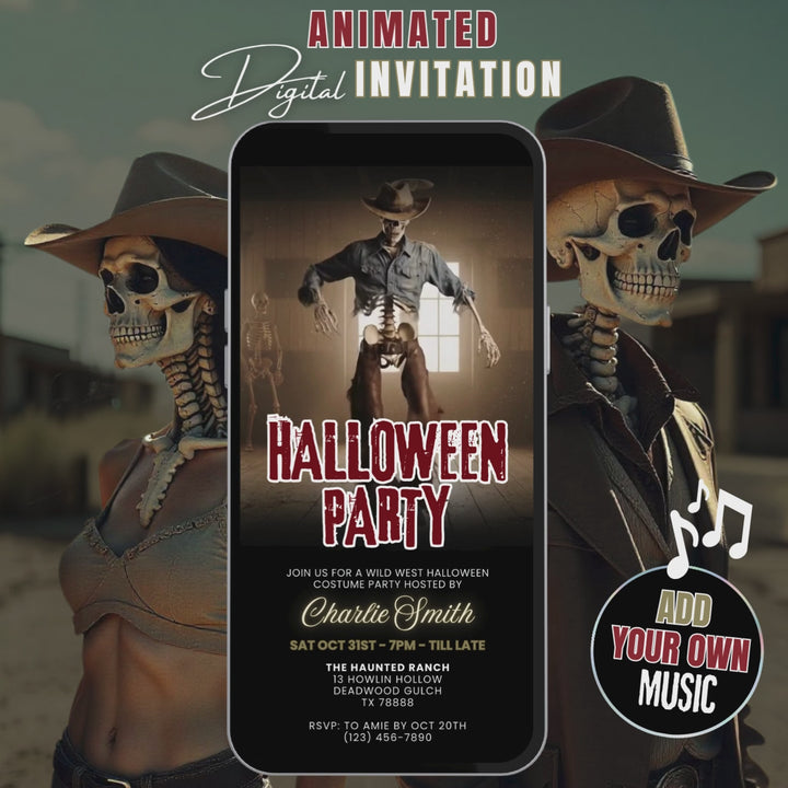 Western Halloween Party Invitation - Bone to Be Wild
