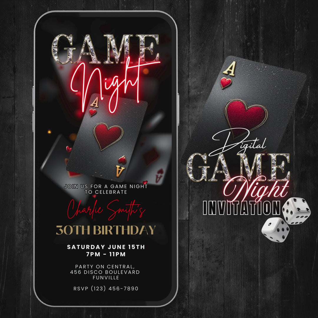 Red Game Night Invitation with Details – Digital Casino Night Invite Template